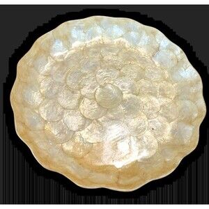 VTG Mother of Pearl Capiz Platter Seashell Bowl Handcrafted Philippines ~16"